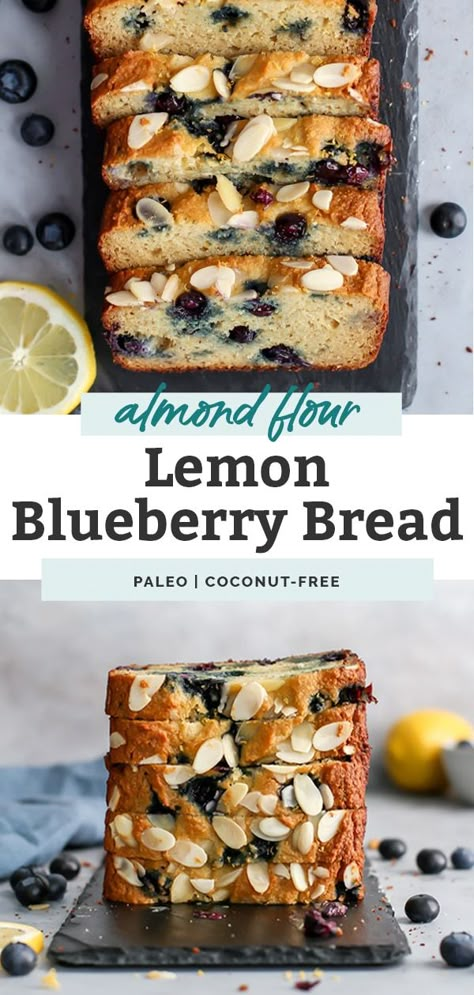 Quick Bread Recipes Easy, Lemon Blueberry Bread, Paleo Baking, Lemon Bread, Blueberry Bread, Paleo Sweets, Low Carb Dessert, Almond Flour Recipes, Light Desserts