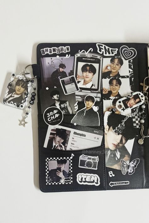 Decoration binder kpop idea Stray kids Changbin Kpop Binder Deco Cover, Kpop Binder Ideas, Photocard Binder Deco, Kpop Pc Binder, Binder Decoration Ideas, Kpop Binder Deco, Binder Inspiration, Binder Kpop, Binder Decoration