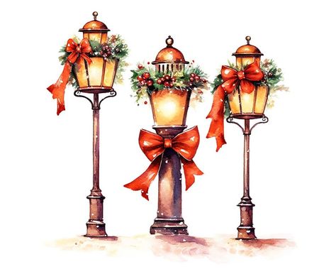 Christmas Street Lamp, Vintage Lamp Post, Xmas Lanterns, Lamp Png, Post Illustration, Postcard Project, Christmas Lamp Post, Lantern Illustration, Christmas Street