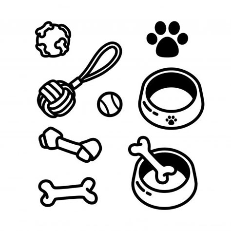 Dog Toys Drawing, Dog Toy Drawing, Dog Doodles Simple, Cute Dog Icon, Pet Graphic Design, Dog Symbol, Dog Vector Art, Paw Print Art, Dog Doodle