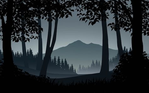 Beautiful forest silhouette scenery with... | Premium Vector #Freepik #vector #nature-mountains #mountain-illustration #mountain-cartoon #forest-silhouette Silhouette Scenery, Aqua Scape, Nature Cartoon, Landscape Silhouette, Custom Pokemon, Wood Illustration, Forest Drawing, Shadow Drawing, Forest Silhouette