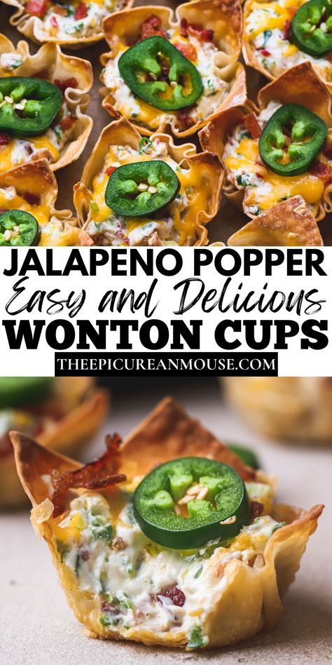 Side Dish Appetizers, Jalapeño Popper Cupcake, Cream Cheese Food Ideas, Jalepeno Popper Wonton Bites, Small Jalapeno Recipes, Or Derves Appetizers, Jalapeno Popper Wontons Air Fryer, Jalapeno Cream Cheese Recipes, Jalapeno Poppers Wonton Cups