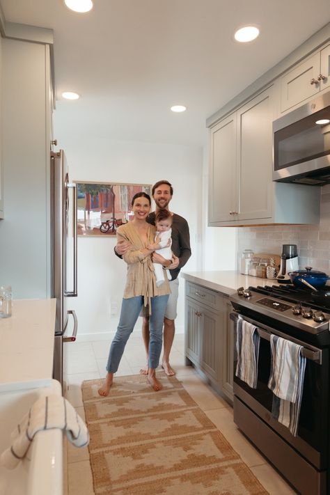 Galley Kitchen Cream Cabinets, Opening A Galley Kitchen, Remodeled Galley Kitchen Before After, Small Galley Kitchen Makeover, Two Tone Galley Kitchen Cabinets, Windowless Galley Kitchen, Moody Galley Kitchen, Galley Kitchen Colors, Kitchen Remodel Galley Style