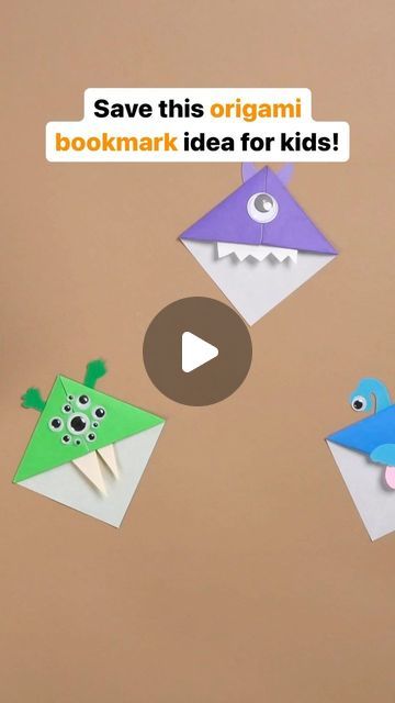 KiwiCo • Science & Art Projects on Instagram: "✂️ Save this fun beginner origami DIY idea for kids! ✂️ 

Did you know that yesterday was World Book Day? 📚 Let’s celebrate by making some origami monster bookmarks! All you need are some wiggle eyes, origami paper, glue stick, and scissors.

See the steps below! ⬇️
1. Fold origami paper in half, into a triangle.
2. Fold the left and right corners to the center.
3. Unfold back into a triangle.
4. Fold one layer of the top corner backwards.
4. Fold the left and right corners into the flap.
5. Cut and glue your monster’s horns and teeth.
6. Don’t forget the wiggle eyes!

Now your monsters are ready for storytime. 📖💭

•
•
•
•
•

#diyproject #origami #origamiforkids #worldbookday #kidlit #kidsbooks #childrensbooks #bookmarks #booklover #bookwor Triangle Bookmark, Beginner Origami, Bookmarks Origami, Origami Diy Ideas, Monster Bookmark, Science Art Projects, Origami Bookmark, Origami For Beginners, Cut And Glue