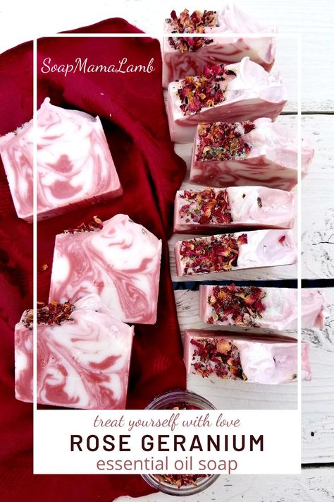 Rose Cold Process Soap, Rose Soap Diy, Rose Soap Recipe, Cold Pressed Soap, Rose Geranium Essential Oil, Floral Soap, Handmade Soap Recipes, Clay Soap, Diy Body Scrub