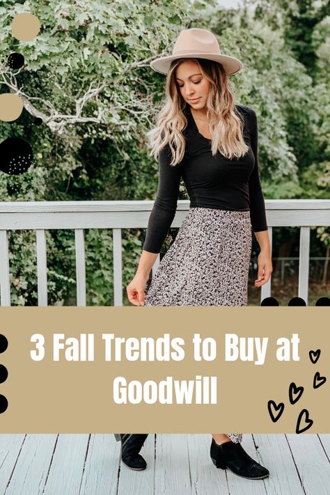 3 Fall Trends to Buy at Goodwill #thrifting #frugalfashion #thrifthaul #fallfashion Goodwill Thrifting, Goodwill Outfits, My Wallet, Floral Print Skirt, Seasonal Fashion, Fall Looks, Sweaters Oversized, Fall Trends, Casual Fall