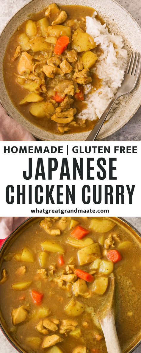 This mouthwatering Japanese chicken curry recipe features tender chicken thighs, carrots, and potatoes gently simmered in a rich, savory, and slightly sweet curry sauce. A Japanese twist on classic curry that is sure to become a family favorite and makes a super easy weeknight dinner in no time! Golden Curry Recipe Chicken, Japanese Chicken Thigh Recipes, Japanese Chicken Curry Recipe, Chicken Thigh Curry Recipe, Simple Curry Chicken, Japanese Curry Chicken, Japanese Recipe Ideas, Homemade Japanese Curry, Easy Curry Recipes