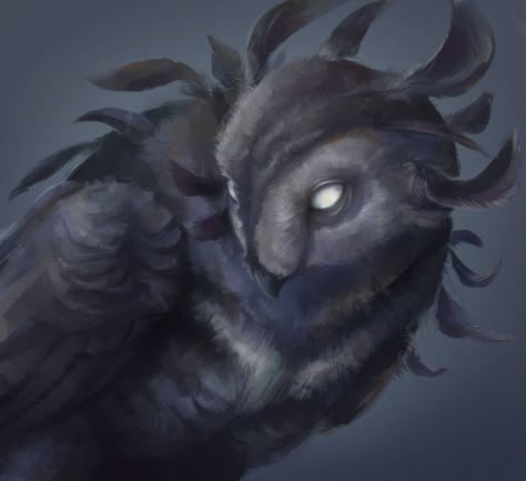 Owl God, Dnd Owl Familiar Art, Owl Folk Dnd, Humanoid Owl Concept Art, Owl Mythical Creature, Ghost Bird, Dark Fantasy Owl Art, Dark Spirit, Snow Owl