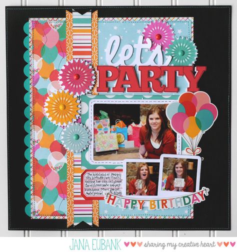 Let's Party Party Scrapbook Ideas, Party Scrapbook, Birthday Scrapbook Layouts, Birthday Scrapbook Pages, Colourful Party, Scrapbook Party, Paper Bag Scrapbook, Birthday Card Ideas, Beautiful Scrapbook Layouts