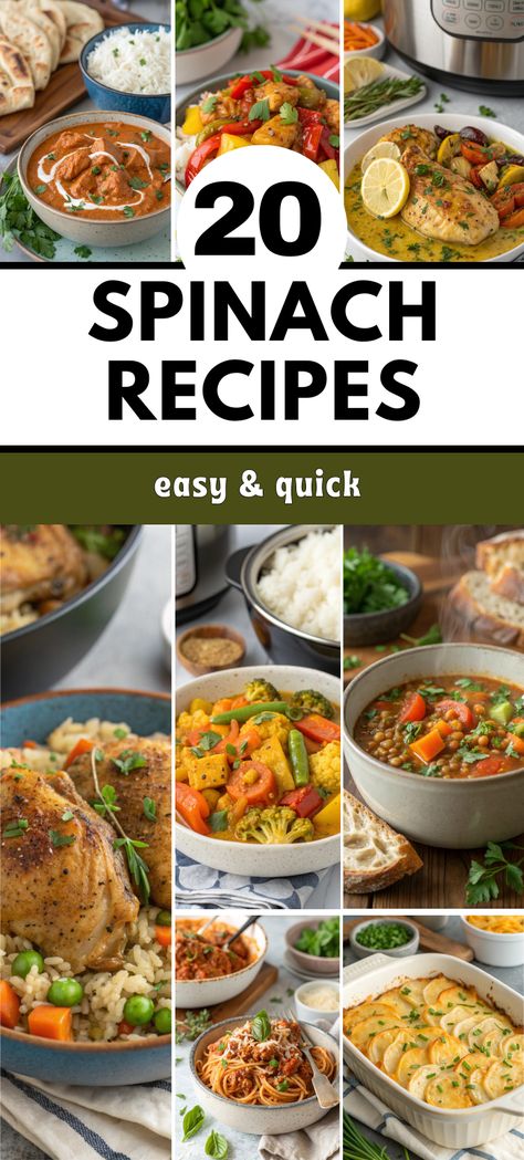 Looking for delicious meals? These 20 easy spinach recipes are packed with flavor and perfect for every meal of the day! From creamy dips to hearty dinners, these spinach easy recipes will help you enjoy the health benefits of spinach in every bite. Whether you're searching for the best spinach recipes or need quick spinach dinner recipes, this list has something for everyone. Try these tasty dishes today and get your spinach fix! #spinachrecipes #easyspinachrecipes Healthy Dinners With Spinach, Easy Meals With Spinach, Cooked Spinach Recipes Side Dishes, Uses For Spinach, Ways To Use Spinach, Easy Recipes With Spinach, Meals With Spinach Dinners, Mediterranean Spinach Recipes, Spinach Casserole Recipes Easy