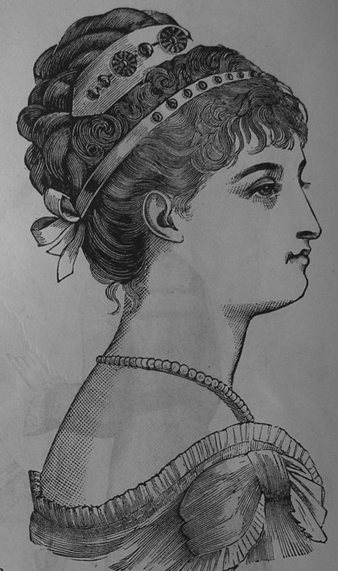 Style 16 from 1878. but could work for regency era too. Victorian Sketches, Jane Austen Clothing, Regency Hair, Regency Hairstyles, Hair Plates, Regency Aesthetic, Vintage Hairstyles For Long Hair, Historical Hairstyles, Cinderella Hair