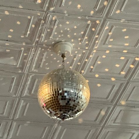 Disco Ball On Ceiling, Disco Ball Ceiling, Ball Ceiling Light, Disco Lights, Disco Party, Futurism, Retro Futurism, Disco Ball, Room Inspo