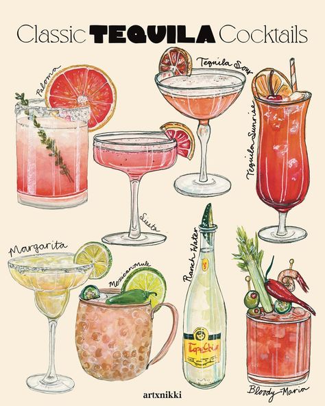 for all of my cocktail lovers! we painted the classics of gin, vodka, bourbon, and tequila cocktails🍹pick your favorite or hang all 4 together. now available online, cheers! Paloma Cocktail Aesthetic, Hollywood Collage, Cocktails Pretty, Cocktail Drawing, Tequila Sour, Cocktail Painting, Aesthetic Cocktails, Classic Tequila Cocktails, Cocktails Drawing