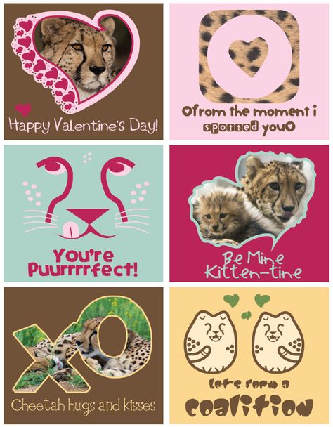 Download and print cheetah Valentine's Day cards - Click "Visit" to get the file. Cheetah Valentines, Printable Valentines Day Cards, Heart Day, Valentines Printables Free, Class Gift, Dog Valentines, Free Valentine, Valentines Party, Valentine's Day Diy