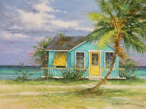 Key West Beach House, Painting Of A Beach, Key West Beach, Florida Decor, Tropical Painting, Tommy Bahama Home, Cottage Style Decor, Cottage Art, Tropical Art