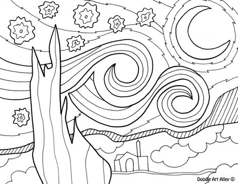 Famous Art Coloring, Van Gogh Coloring, Art Coloring Pages, Free Printable Coloring Sheets, Doodle Art Flowers, Kids Art Class, Van Gogh Art, Artists For Kids, Cool Coloring Pages