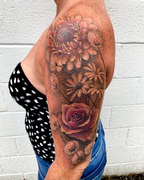 Watercolor Tattoo Flower, Flower Sleeve, Sunflower Tattoos, Skeleton Hand Tattoo, Back Of Shoulder Tattoo, Flower Tattoo Sleeve, Different Tattoos, Sleeves Ideas, Best Sleeve Tattoos