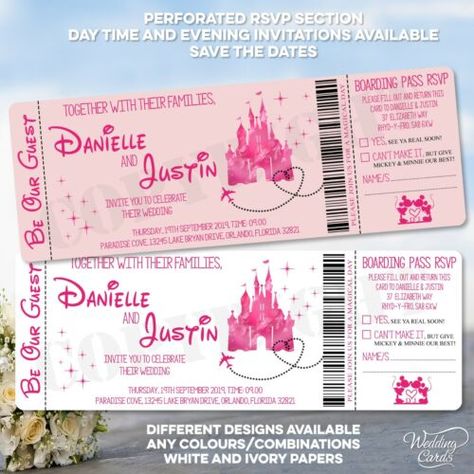 Disney Wedding Invitations, Princess Birthday Party Invitations, Ticket Wedding Invitations, Disneyland Wedding, Disneyland World, Disney Princess Birthday Party, Disney Birthday Party, Disney Princess Birthday, Christmas Note