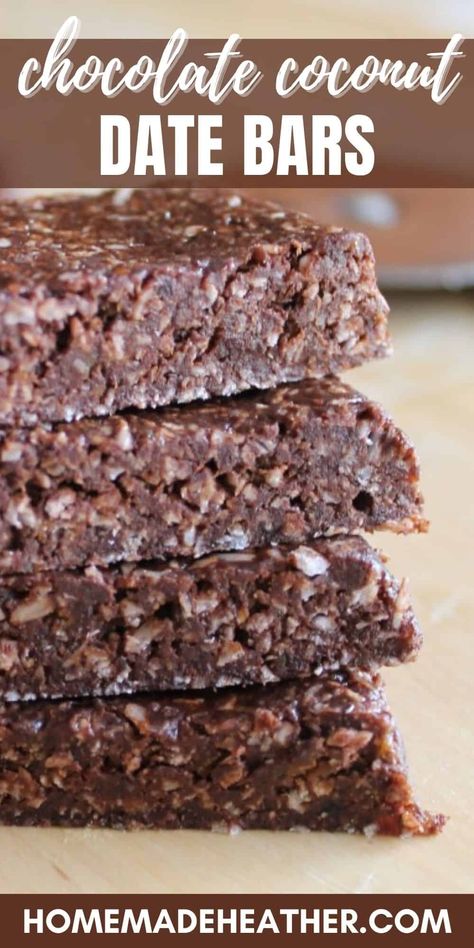 Chocolate Coconut Date Bars Date Recipes Desserts, Energy Bars Recipe, Chocolate And Coconut, Date Bars, Healthy Bars, Date Recipes, Healthy Sweets Recipes, Chocolate Coconut, Fruit Snacks