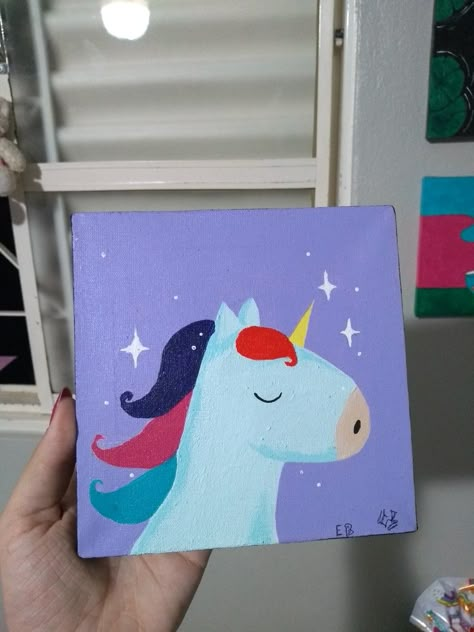 Easy Unicorn Painting, Kids Paint Night, Kids Canvas Painting, Unicorn Canvas, Cute Easy Paintings, Unicorn Painting, Trippy Drawings, Unicorn Drawing, Clothes Art