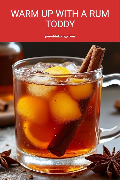 Rum Toddy - a warm cocktail perfect for the cooler fall evenings Rum Toddy Recipe, Vodka Hot Toddy, Hot Rum Toddy, Southern Comfort Drinks, Palm Wine, Creamy Eggnog, Toddy Recipe, Winter Cocktails Recipes, Rum Cocktail Recipes