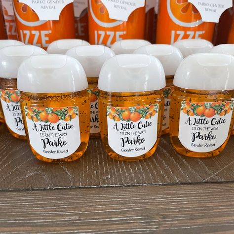 Little Cutie Baby Shower Party Favors, Little Cutie Baby Shower Centerpieces, Lil Cutie Baby Shower Theme, Little Cutie Baby Shower Favors, Cutie Baby Shower Decor, Cutie Baby Shower Favors, Cutie Orange Baby Shower Theme, Orange Baby Shower Decorations, Hand Sanitizer Baby Shower Favor