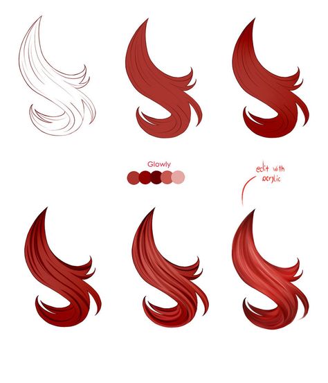 How To Color Red Hair Drawing, How To Colour Hair, Hair Tutorial Drawing, Shade Hair, Hair Shading, Digital Art Software, Tutorial Drawing, Drawing Hair Tutorial, Colour Hair