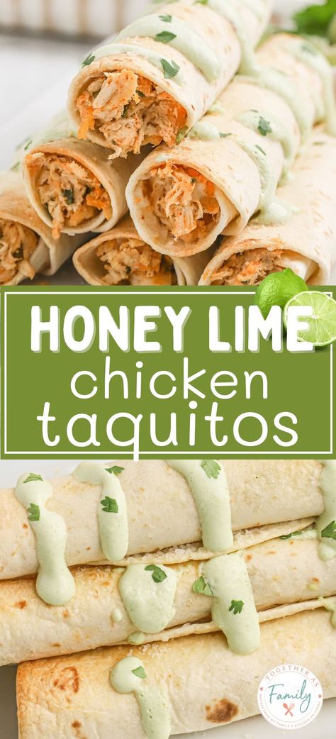 Honey Lime Chicken Taquitos, Cilantro Lime Chicken Taquitos, Taquitos Chicken, Easy Salsa Verde, Mini Chicken Tacos, Lime Chicken Tacos, Taquitos Recipe, Honey Lime Chicken, Delicious Family Dinners