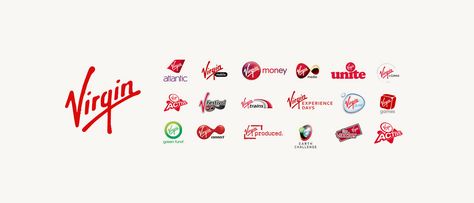 How does Virgin keep making all of these Successful Sub-brands? Sub Brand Logo Design, Sub Branding, Brand Structure, Logo Family, Visual Identity System, Family Logo, Pizza Design, Brand Architecture, Tech Branding