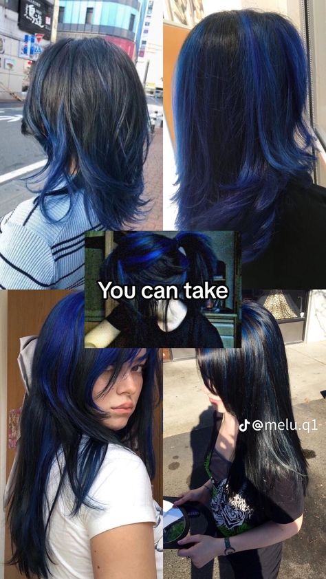 Midnight Blue Hair, Blue Hair Highlights, Skunk Hair, Hair Color Underneath, Hair Inspiration Long, Goth Hair, Hair Color Streaks, Hair Streaks, Dyed Hair Inspiration