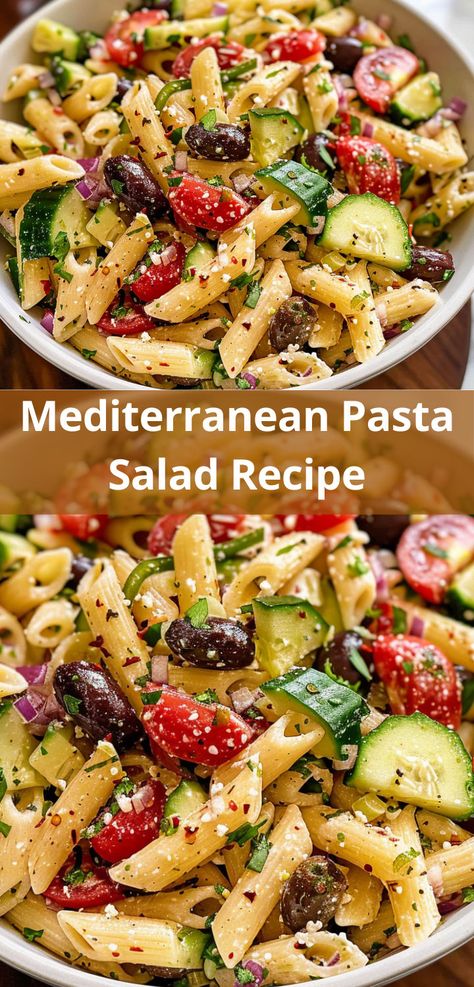 Easy Mediterranean Pasta Salad for a light, tasty meal. Easy Lunch Pasta Salad, Mediterranean Spaghetti Salad, Fresh Food Ideas, Pasta Salad Mediterranean, Mediterranean Pasta Salad, Mediterranean Pasta Salads, Mediterranean Pasta, Superfood Salad, Fresh Salad Recipes