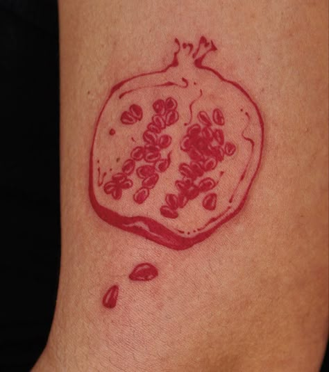 Minimalist Pomegranate Tattoo, Pomegranate Tattoo Design, Red Pomegranate Tattoo, Pomegranate Meaning, Garnet Tattoo, Maroon Tattoo, Pomegranate Drawing, Pomegranate Tattoo, Grace Tattoos