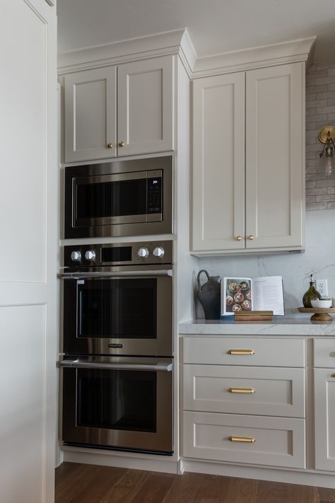 Double Oven Microwave Combo Wall Cabinet, Upper Microwave Cabinet, Microwave Over Wall Oven, Stacked Oven And Microwave, Double Wall Oven And Microwave, Microwave And Oven Wall, Butlers Pantry With Microwave, Two Ovens In Kitchen, Double Oven And Microwave Stacked