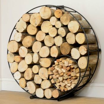 Circular Round Metal Log And Kindling Holder Log Store Indoor, Firewood Stand, Firewood Storage Indoor, Log Bench, Chic Shack, Firewood Holder, Log Store, Log Baskets, Firewood Rack