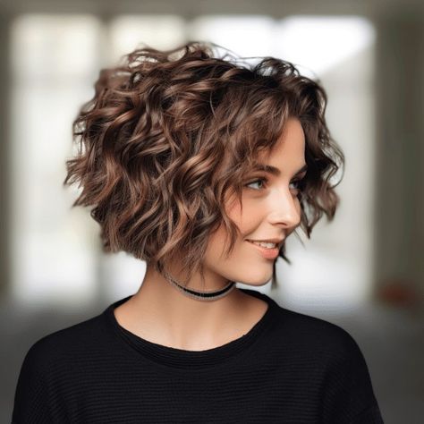 Bob Haircuts For Thick Wavy Hair, Short Bob For Thick Wavy Hair, Edgy Curly Bob, Chin Length Curly Bob Hairstyles, Short Bob Waves, Bob Cut For Curly Hair, Bubble Bob Haircut, Chin Length Curly Hair, Short Wavy Bob Hairstyles