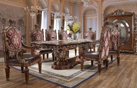 Clemente Formal Dining Room Set Victorian Dining Room Table, Carved Dining Table, Formal Dining Room Sets, Antique Dining Room, Dining Room Victorian, Interior Design Dining, Style Dining Room, Dining Table Gold, Dining Room Furniture Sets