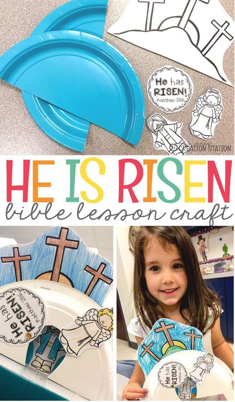 Use this resurrection craft to help you teach little ones about Jesus this Easter. This planned out Bible lesson pairs beautifully with the craft. The free printable for the craft helps to save you time once in class. Get your free printable today and all of the tips you need to teach the resurrection to kids. #Easter #resurrection #free #printable #Biblelesson #craft Easter Bible Crafts, Resurrection Crafts, Easter Lessons, Easter Sunday School, Jesus Crafts, Craft Preschool, Bible Story Crafts, Easter Preschool, Resurrection Sunday