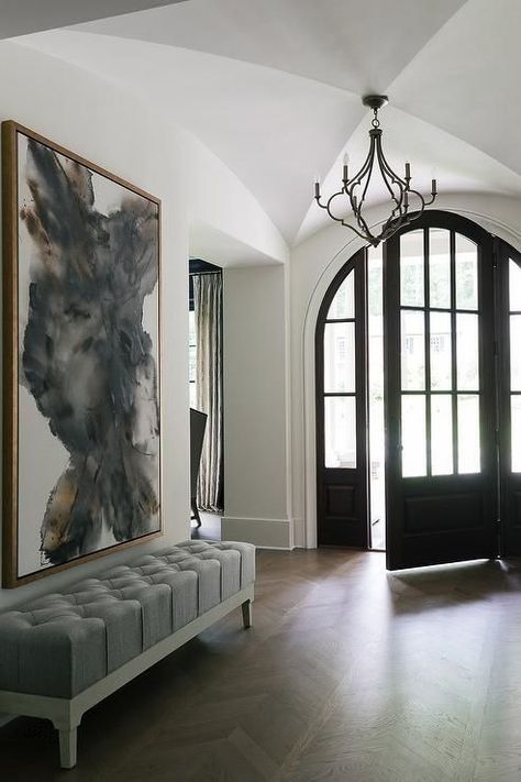 25 Entryway Artwork Ideas To Make An Impression | DigsDigs | Bloglovin’ Mirrors Entryway, Statement Entryway, Entryway Artwork, Luxury Entryway, Foyer Makeover, Entryway Doors, Exterior Entryway, Arched Front Door, Minimalist Entryway