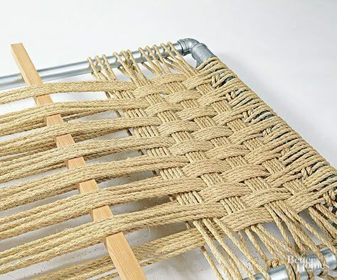 Rope Headboard, Rope Chair Diy, Picture Frame Headboard, Rope Weaving, Rope Chair, Custom Headboard, Woven Chair, Woven Furniture, Diy Headboards