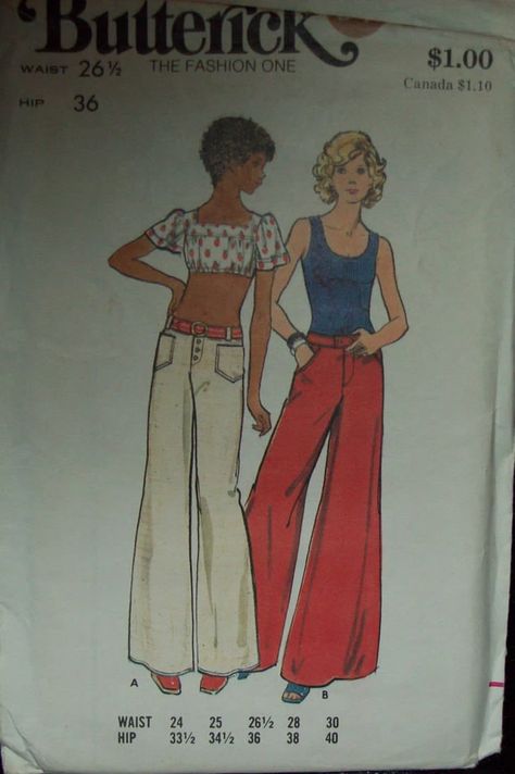 1970's Pattern Butterick 3065 Low Rise Jeans Flared | Etsy Canada Jeans Sewing Pattern, Jeans Sewing, 70s Sewing Patterns, Jeans Pattern, Jeans Flared, Patterned Jeans, Butterick Pattern, Bell Bottom Pants, Low Rise Jeans