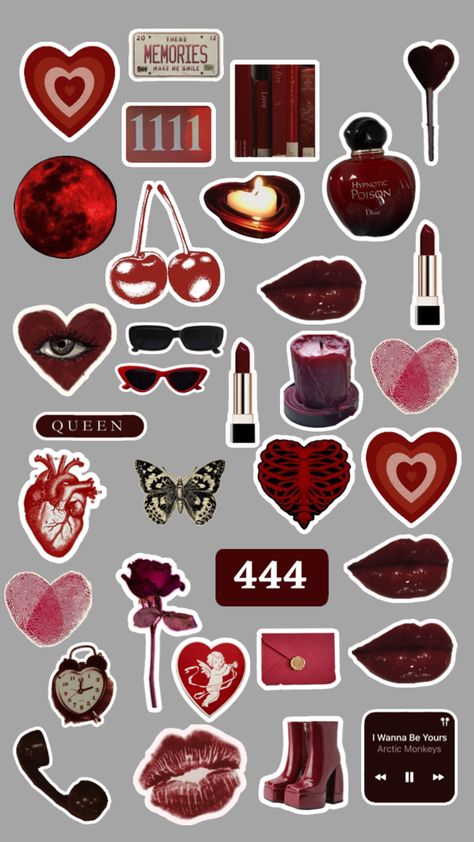 Aesthetics Stickers Printable, Cute Stickers For Scrapbook, Cute Stickers For Iphone, Red Phone Case Stickers, Dark Feminine Stickers, Red Cute Stickers, Dark Coquette Stickers, Cute Stickers Printable For Journal, Red Case Aesthetic