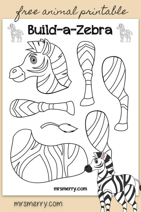 Are your kids crazy for zebras? Or safari animals in general? Perhaps they just love going to the zoo. Whatever it may be, our build-your-own zebra craft will keep your kid busy and their brains active! Just print, cut, color and play! #safarianimalcrafts #kidsactivtiesathome #indoorpreschoolactivities #papertoyprintables #kindergartenworksheets #freekidsprintables #freezooprintables #animalactivitiesfortoddlers #zooanimalactivities #easycraftsforkids #keepkidsbusy #toddlercrafts #mrsmerry Zoo Animal Crafts For Kids, Zoo Animal Crafts, Animal Crafts For Kids, Zoo Animal, Animal Crafts, Zebras, Free Kids, To Color, Free Printable