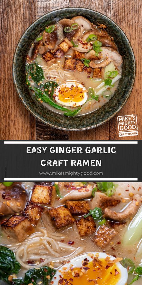 We love this simple recipe packed with flavor. Extra garlic and zesty ginger perfectly complement our Fried Garlic Chicken ramen with earthy veggies and crispy tofu. Easy enough for a quick lunch and impressive enough for a nice dinner! #ramen #noodles #tofu Garlic Chicken Ramen, Ginger Ramen, Ramen With Tofu, Fried Garlic Chicken, Dinner Ramen, Garlic Ramen, Ramen Ingredients, Garlic Fried Chicken, Korean Recipe