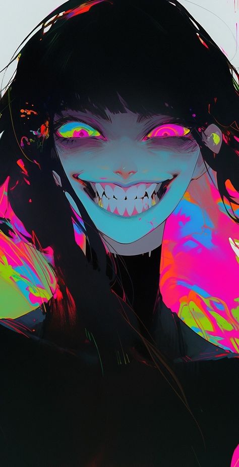 Evil Face Drawing Reference, Evil Face Reference, Villain Pfp Aesthetic, Grinning Face Drawing, Neon Gore Art, Evil Face Expressions Drawing, Evil Grin Drawing, Evil Grin Drawing Reference, Grinning Drawing Reference