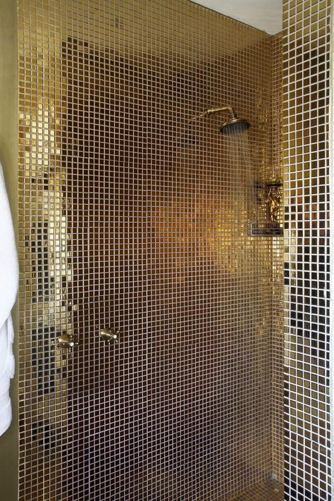 Bathroom Gold, Gold Tile, Gold Mosaic, Midas Touch, Interiors Dream, Dream Apartment, Dream House Interior, House Room, House Goals