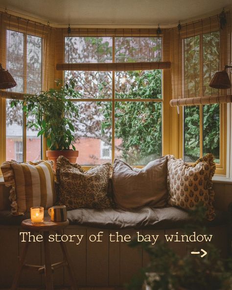 The story of the bay window - from a dead space with no character or purpose to my favourite spot to sit. I've always wanted a home full of character, and just because our small bungalow isn't a period home, I do feel like it has character and a little bit of soul as well. What do you think?🫶🏼 #baywindow #livingroom #cosyhome #addingcharacter #addinglayers ##cosylivingroom #hometransformation #smallhouse adding character, small home, Cosy Living room, countryliving, Cottage Core Diy, Small Bay Window, Cosy Home Decor, Home Decor Cottage, Small Bungalow, Period Home, Cosy Living, Yellow Living Room, Cosy Living Room