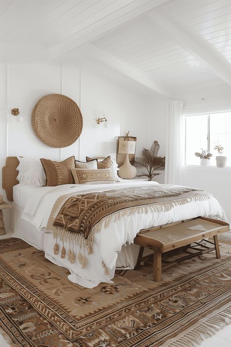 Natural Bedding Ideas, Simple Boho Bedroom, Boho Style Bedroom Decor, Boho Bedroom Decor Ideas, Boho Bedrooms, Boho Bedroom Furniture, Caravan Ideas, Boho Home Inspiration, Oak House