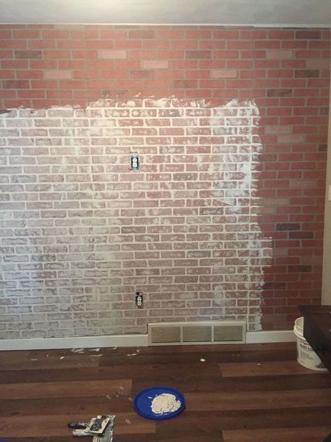 Accent Wall Tutorial, Faux Brick Accent Wall, Fake Brick Wall, Diy Faux Brick Wall, Whitewashed Brick, Diy Brick Wall, Faux Brick Backsplash, Fake Brick, Brick Accent Wall