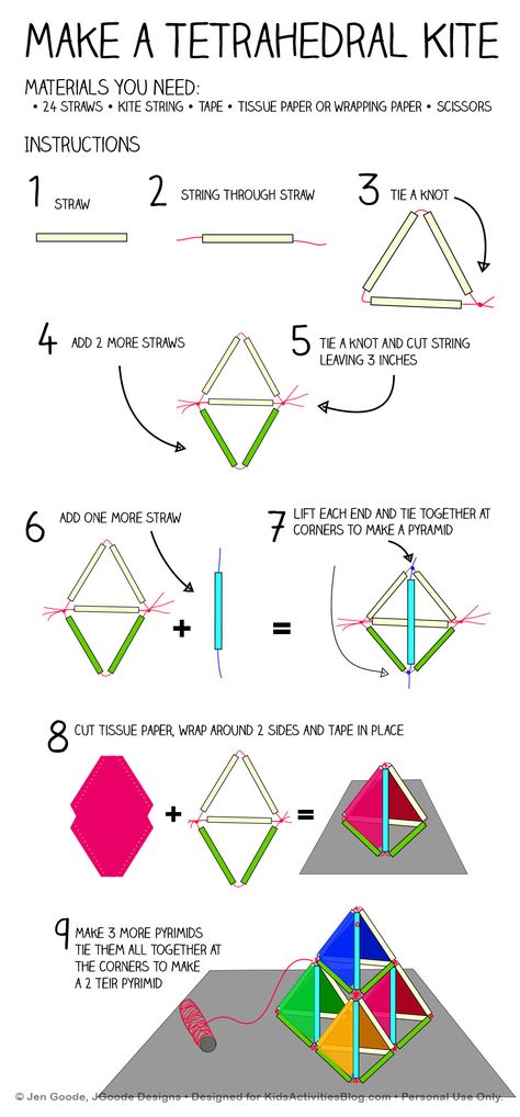 Make a Tetrahedral Kite Printable Kites Preschool, Homemade Kites, Kite Craft, Kite Building, Diy Kite, Kites Craft, Kites For Kids, Kite Making, Kite Designs