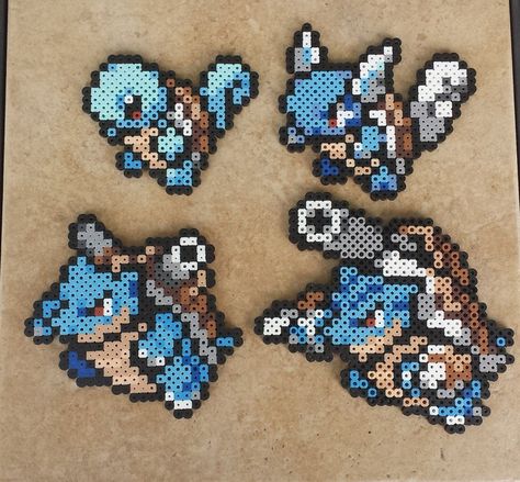 Squirtle Family - Pokemon Perler Bead Sprite Set by MaddogsCreations Mega Gengar, Hama Beads Pokemon, Pokemon Series, Pokemon Perler, Sprite Sheet, Pokemon Bead, Perler Creations, Pokemon Perler Beads, Pearl Beads Pattern